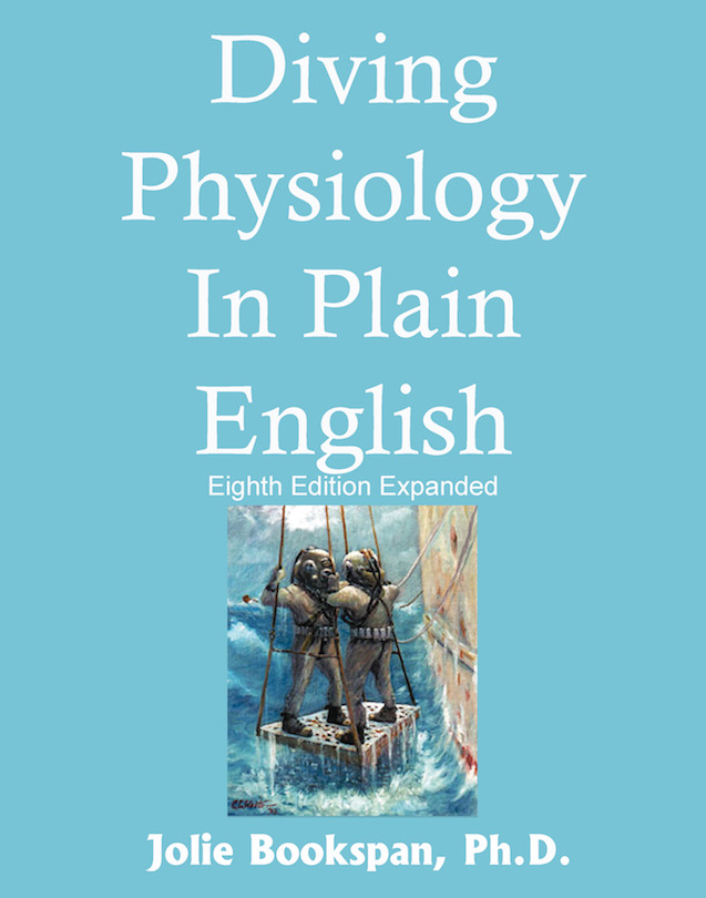 ALT =[Diving Physiology in Plain English - new eighth edition 2021 with Blue Cover and white text: by Dr. Jolie Bookspan] 
